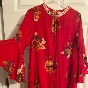 Boho Belle Sleeve Red Floral Dress